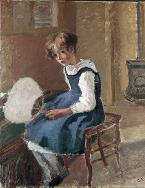 Jeanne Holding a Fan, oil on canvas painting by Camille Pissarro, Camille Pissarro